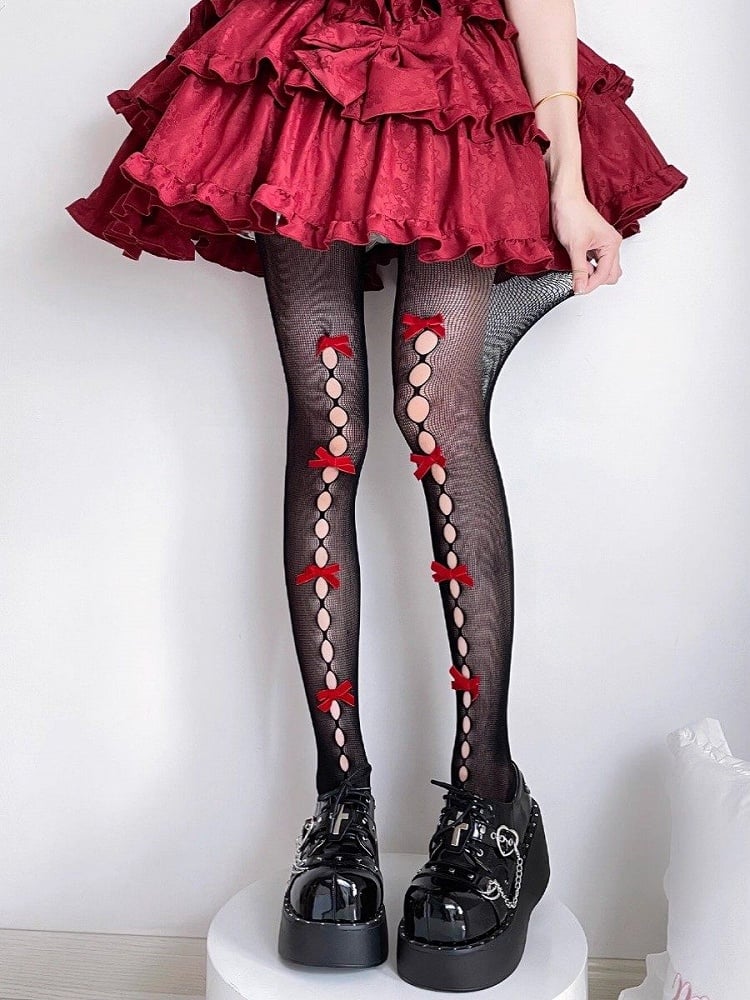 Pantyhose Styles) Bow Cutout Lolita Semi-Sheer (6 Style