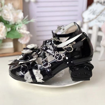Mid-heel Sweet Lolita Mary Janes - Kitty Toast Heel with Playful Bow & Scalloped Edge