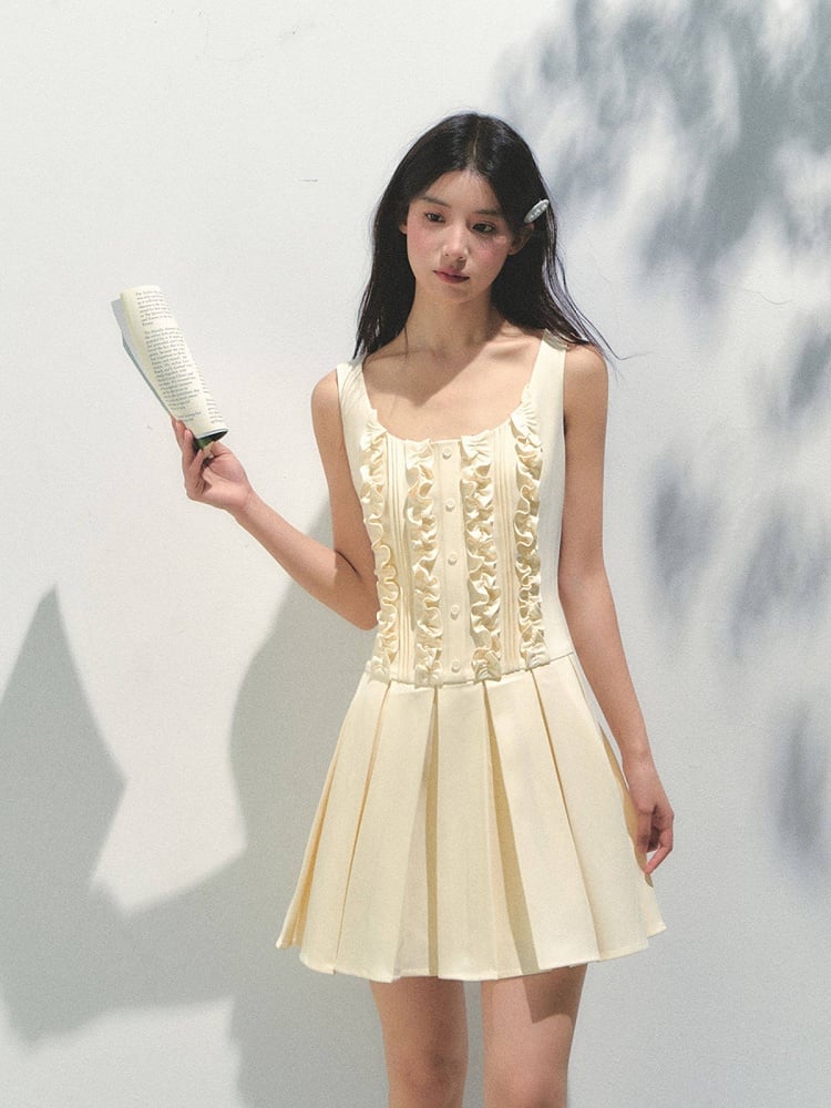 Sailor Yellow Kawaii Pleated with Collar Detachable Style Dress