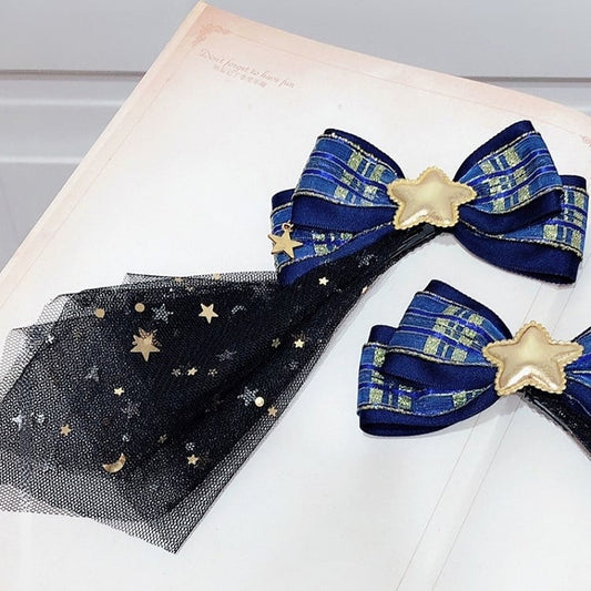 Decorated Blue Hairclip Bowknot Lolita Star Idol