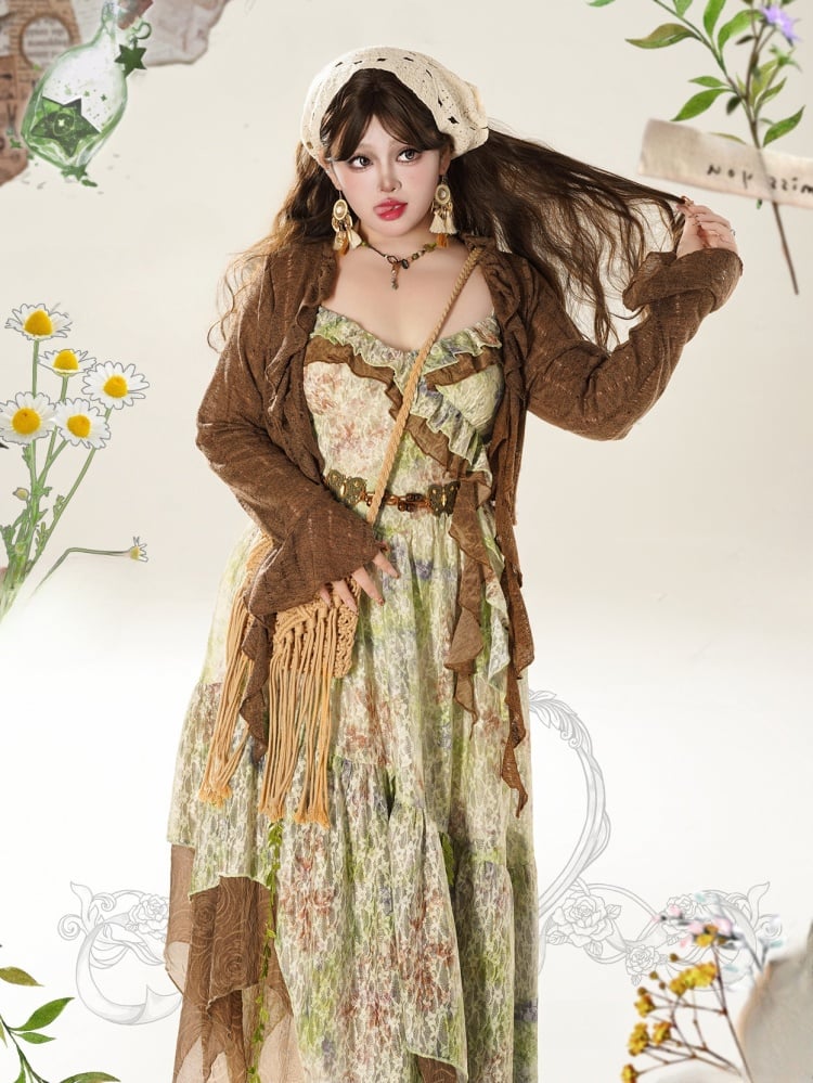 プラスサイズのブラウンカーディガン