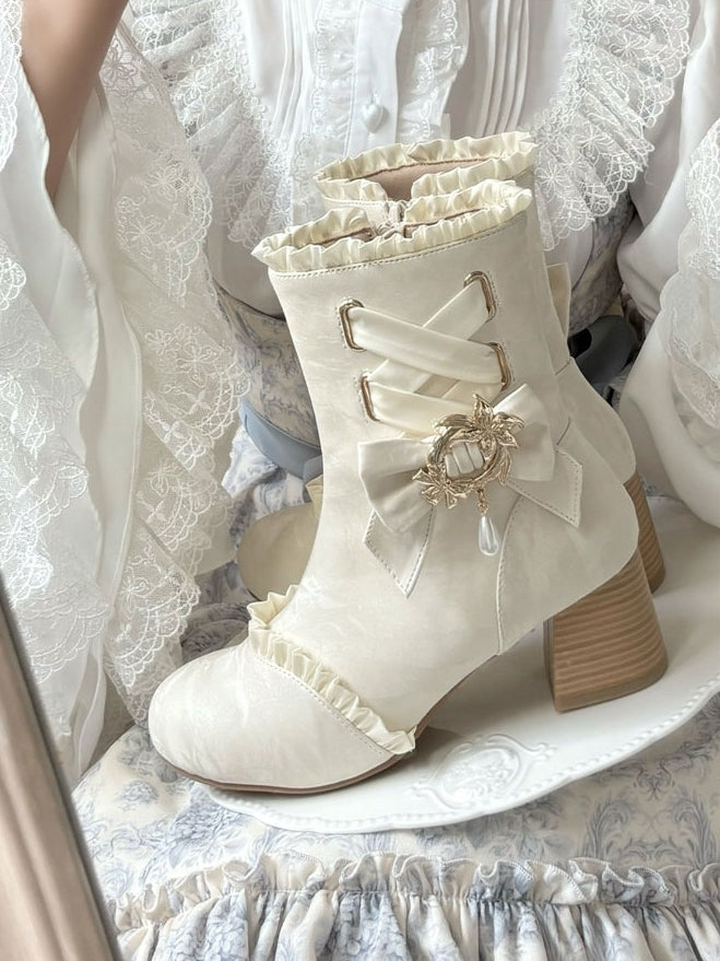 Bow Lily Detachable of Style Boots Lolita White Classic Detail Valley the - Ruffle in