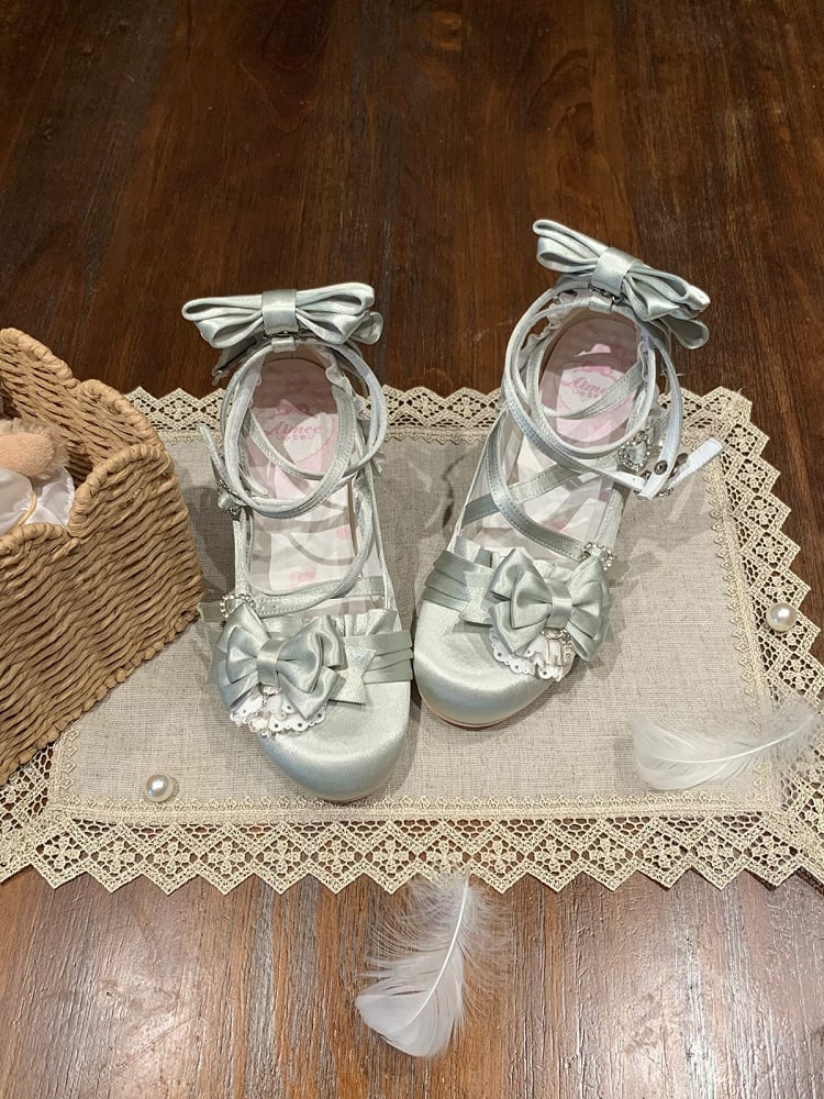 Light Green Sweet Lolita Round Toe Shoes with 8cm Bowknot High Heel - Aimee