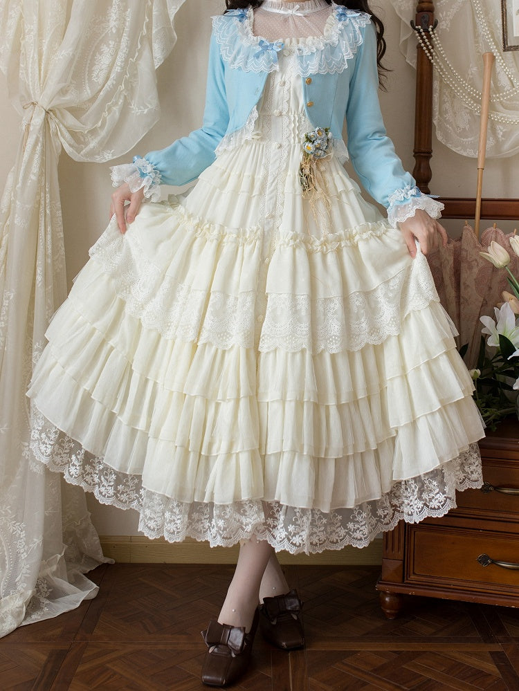 mit abgeschnittener Spitze Herbst Baby Lolita Blau Cardigan Schleife und Akzentbesatz