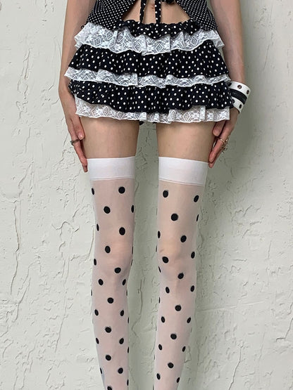 Y2K Polka-dot Overknee Fashion Pattern Gyaru White Stockings