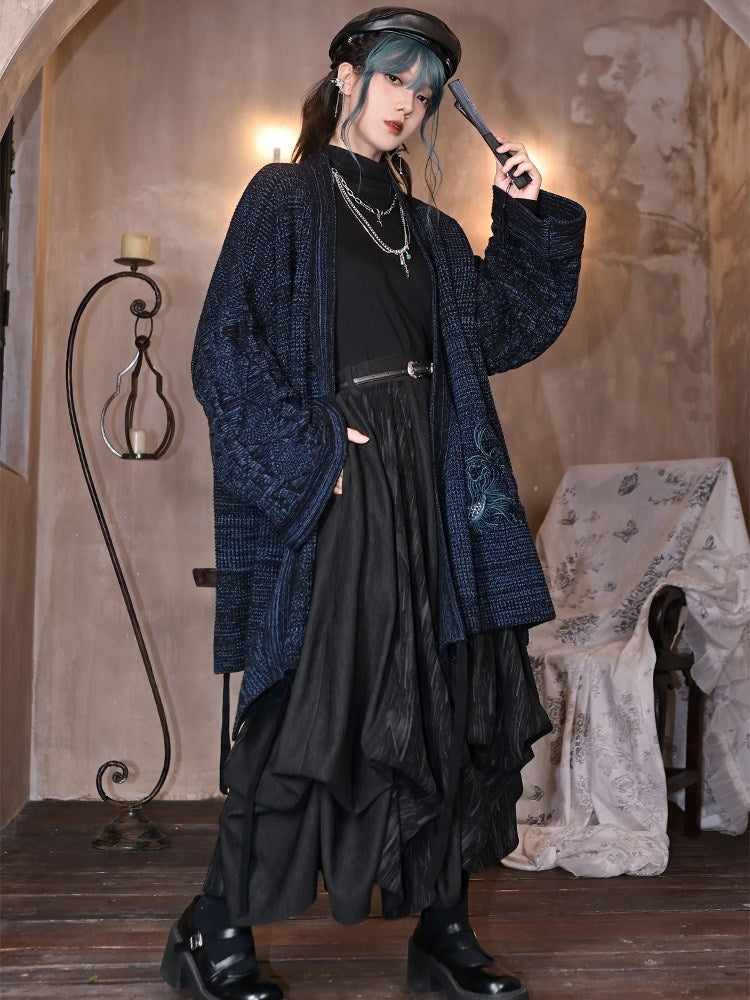 Slant - Black Two-Way Cheongsam Pockets Goth Skirt