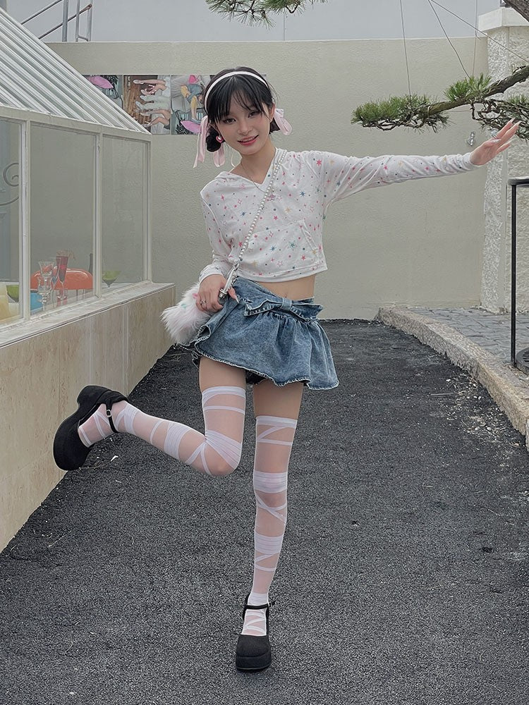 Black/White Semi-sheer Bandage Stockings