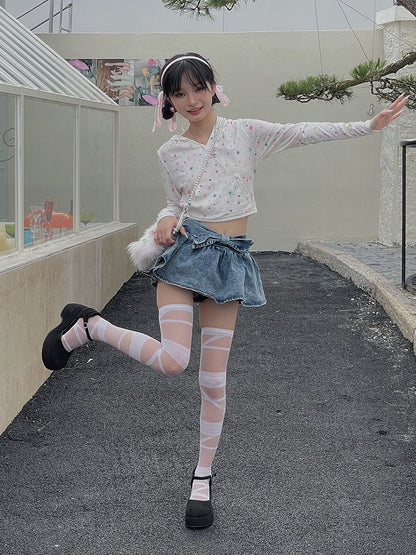 Black/White Semi-sheer Bandage Stockings