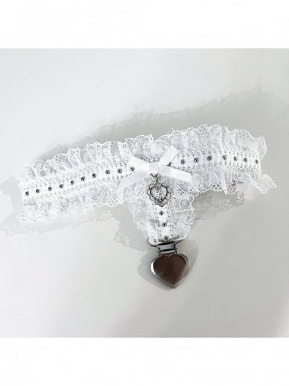 Lace Leg Garter with Heart Pendant and Metal Buckle - Magic Diary