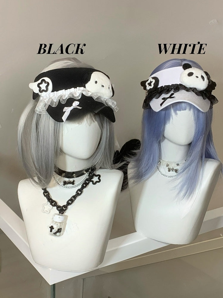 ピンクのぬいぐるみフリルレースウィングバイザーキャップ