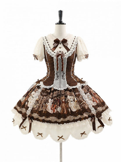 Gorgeous Doll Style Bear Symphony Theme OP with Lace Trim & Bow Accent - Twin Bear Original Design