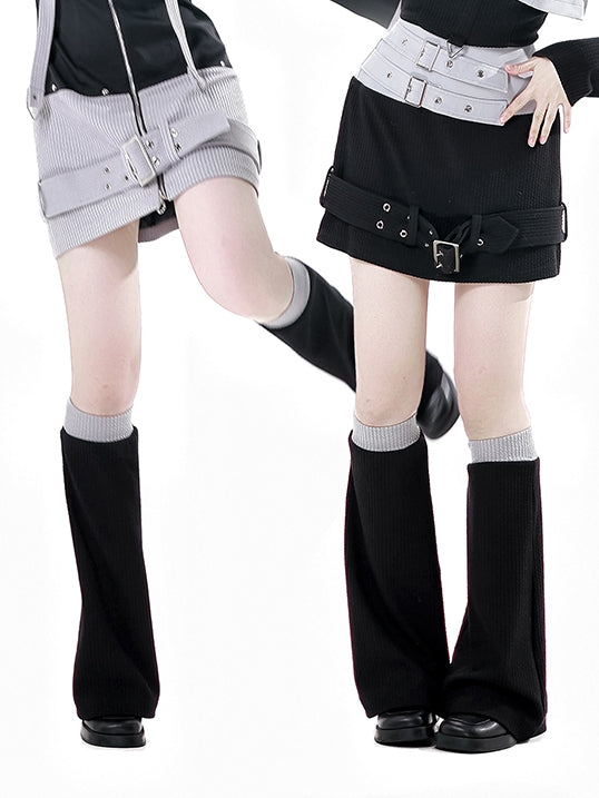 Colorblock Design 45CM Gray Knitted Leg Warmers and Black