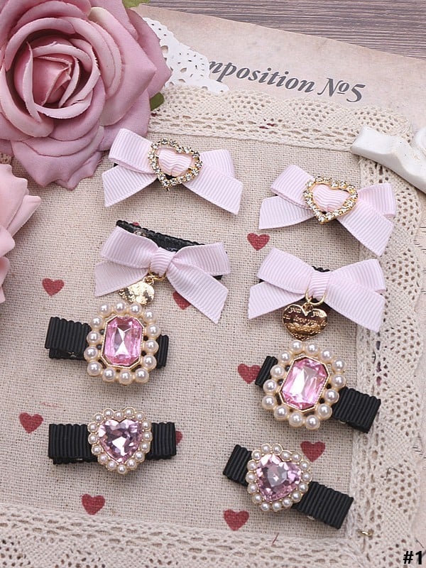 14 Color Rhinestone Pearl Hairclips Kei Heart Options Set Jirai