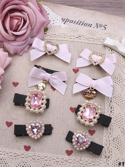 14 Color Rhinestone Pearl Hairclips Kei Heart Options Set Jirai