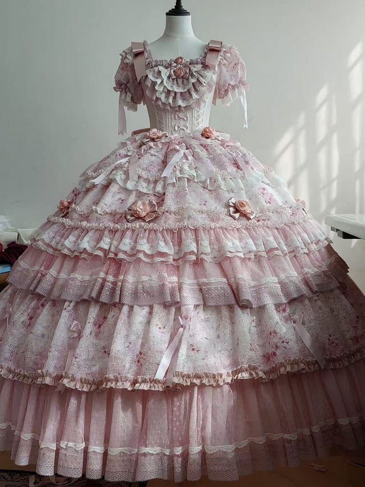 with Under Layered and Skirt Lolita Pink Trims Ruffles Lace
