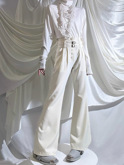 Sleeve Mock Long Slim-fitting Collar Top Prince White