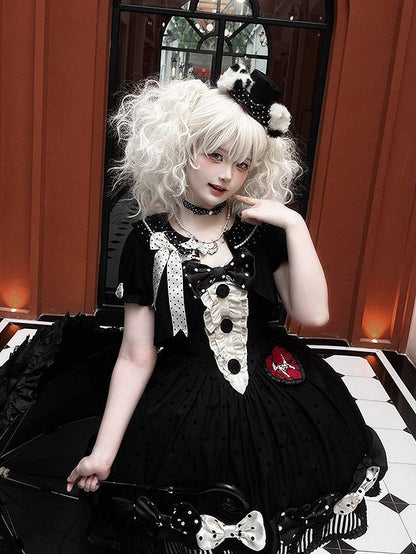 Ebony Polka Dot Collar Knitted Gothic Lolita Cardigan with Bows - Tan Tuan