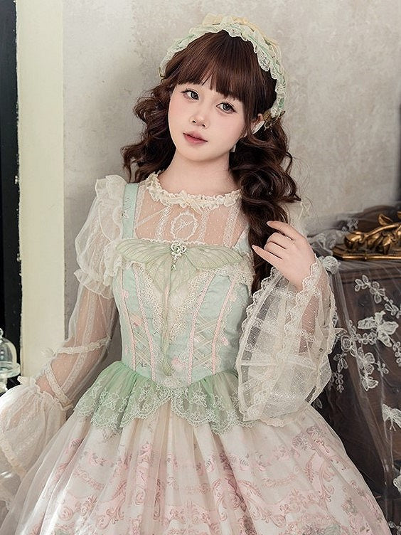 Lace Hairband with Beige Green Bow Lolita