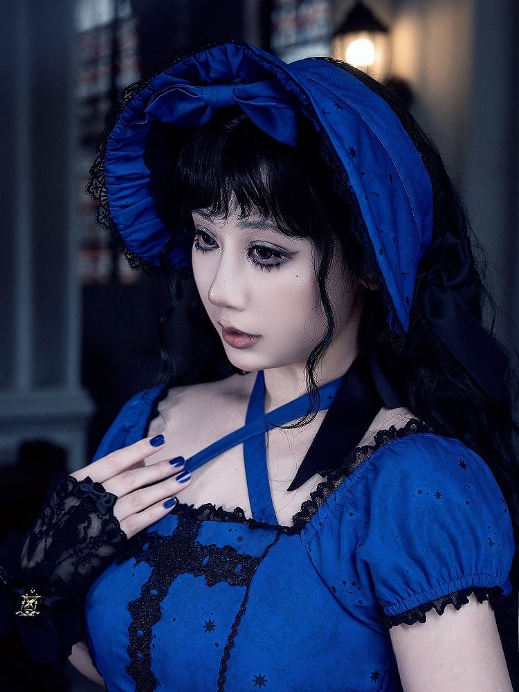 Lolita with Gothic Bows Bonnet Lace Blue/Purple/Green/Red and Trim