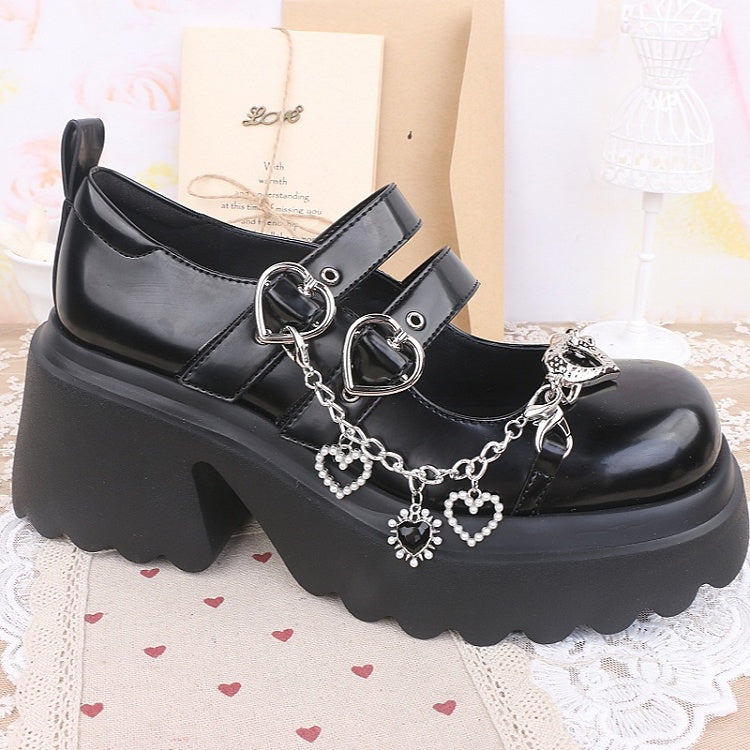 Jirai Options 7 Kei Shoe Chain Heart Pearl Color Rhinestone