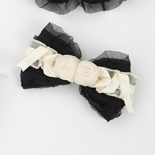 Sweet Lolita Hairclip Design Beige Black Floral Ruffled