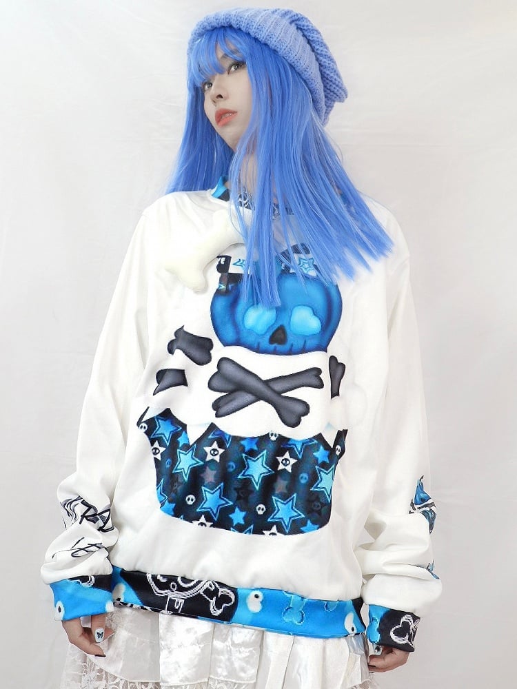 Skelett Guro WeißBlau Und Stern Sweatshirt Druck Kawaii Knochen