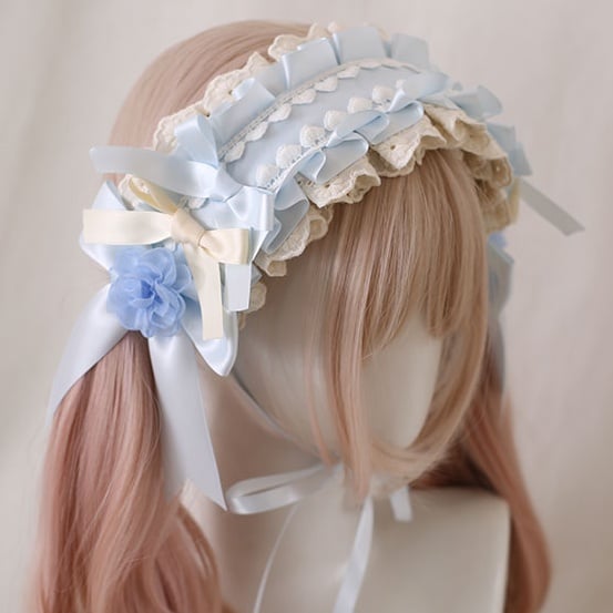 Light Elegant Hairband Cute With Lolita And Beige Flowers Blue