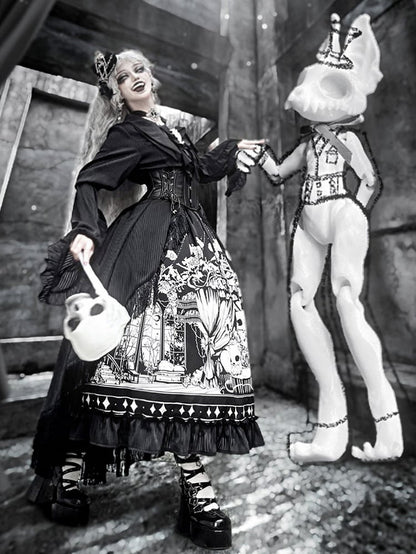 Dark + Set Black - Belt Full Plus Sleeves Shirt Lolita Available Skirt Corset Sizes Gothic Long