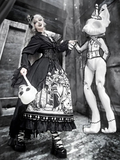 Ärmel Dunkler Gürtel Verfügbar Schwarzes Korsett Gothic Plus Set Lang - Voller Lolita Rock Größen Shirt +