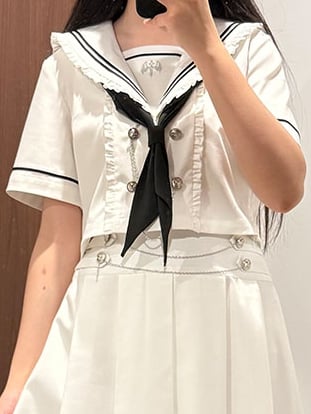 Style Top White Sailor Collar Preppy Sleeves JK Uniform Short/Long