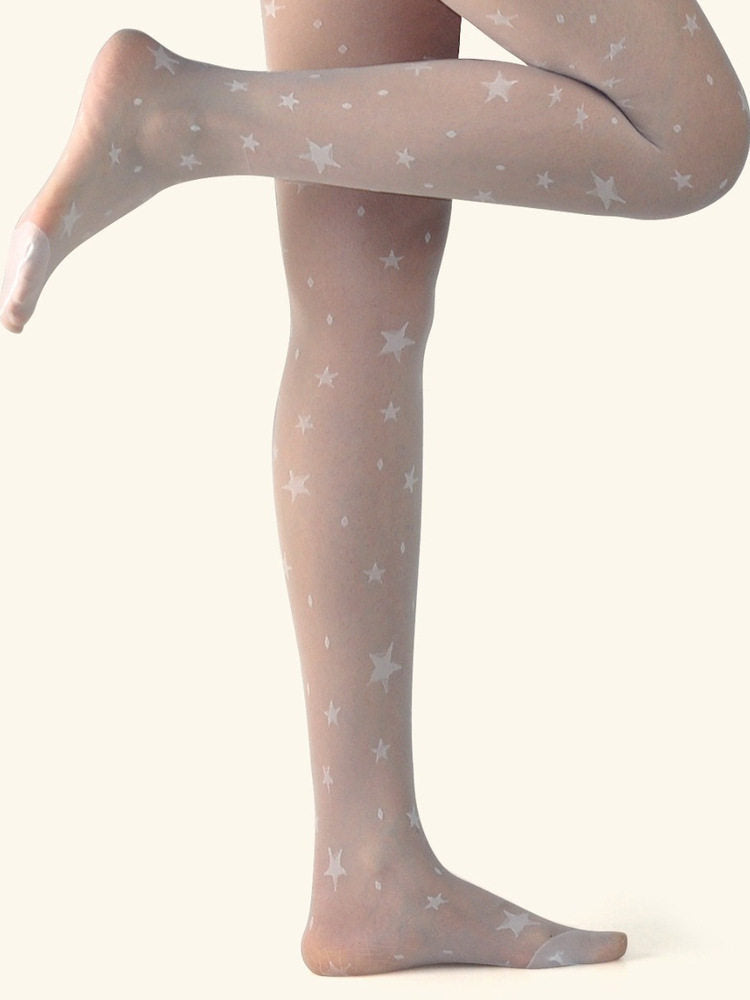 Star-Print Sheer Pantyhose - Black & White Lolita Tights for J-Fashion & Kawaii Outfits