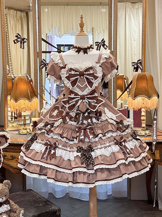 Eine Schleife Rüschen Lolita Sweet Bunny Thema Kleid braun Akzente Stück Prinzessin