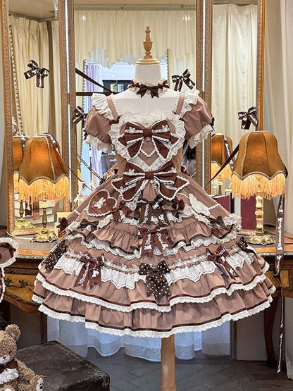 Eine Schleife Rüschen Lolita Sweet Bunny Thema Kleid braun Akzente Stück Prinzessin