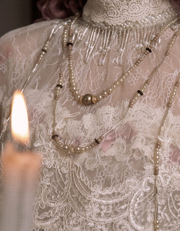 Lace Shawl Collar Cape Light Tassels Victorian Cream High Bead