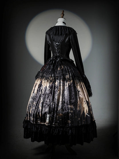 Black Pointed Collar Embroidered Cross Gothic Shirt with Arm Straps - Jailbird Hotel