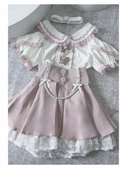 Chain Detachable Pink Skirt Round with Tiered Rhinestone Jirai and High Beaded Waist Kei Accents