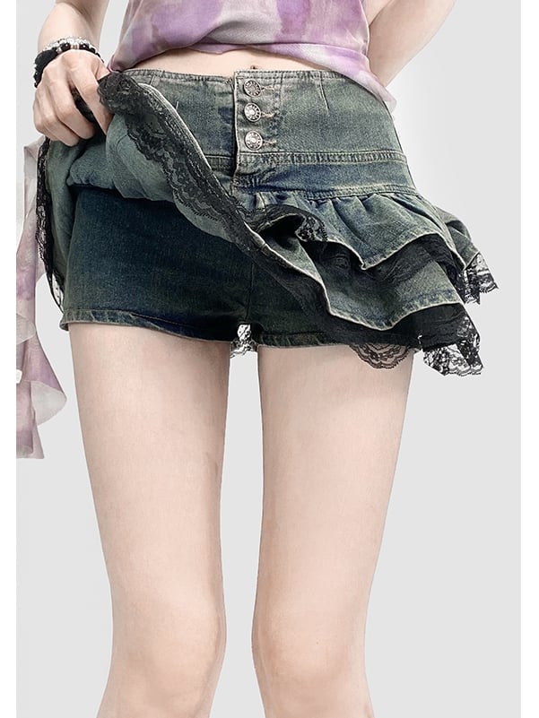 スカートトリム ビタースイート レース デニム ブルー ティアード