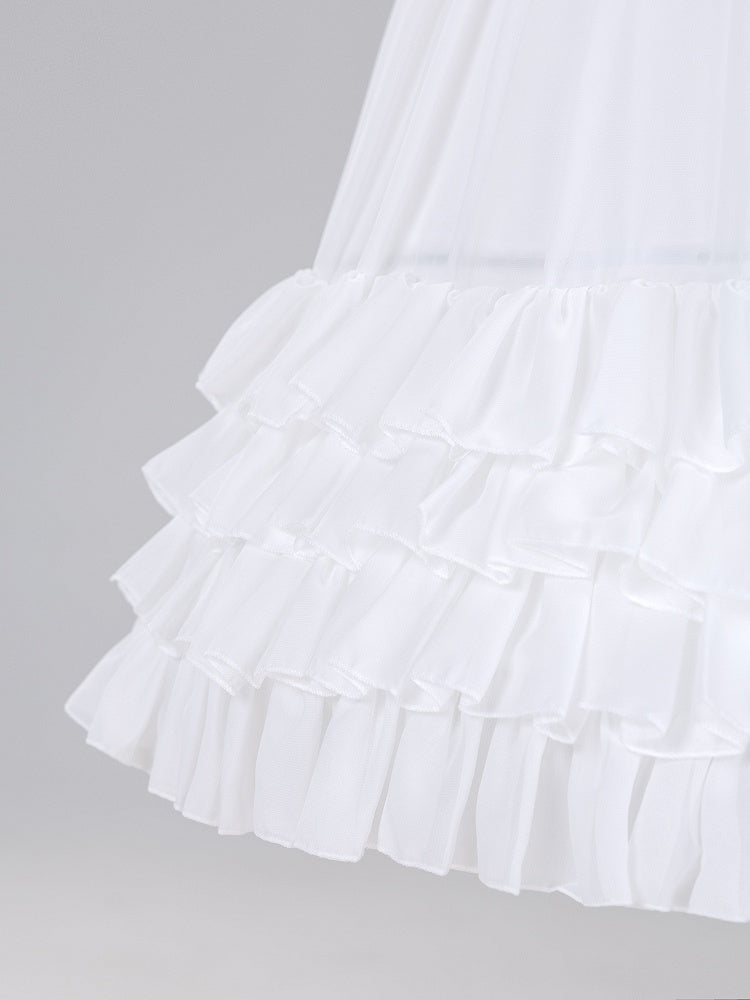 Saum Birdcage Petticoat Stufen 75cm Weiß/Beige Chiffon Fischgräte