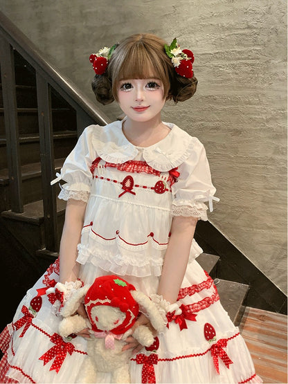 Plus Size White Black Pink Apricot Short Sleeve Lolita Peter Pan Blouse - Versatile girl