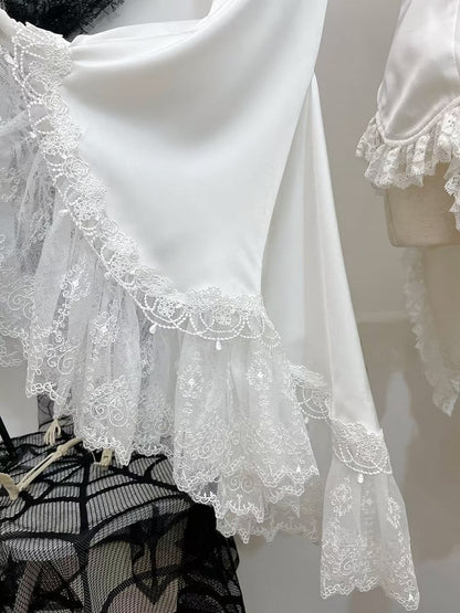 Shirt Trim Lolita Ouji Sleeves And Split-tail Bell Lace Gothic With White