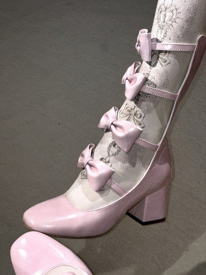 Pink Lolita Square Toe Boots with Back Zip, 6.5CM/3CM Heel - EvilStar