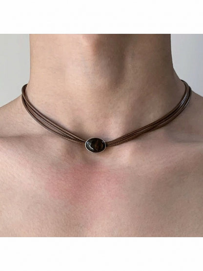 Brown Layered Rhinestone Pendant Necklace - YSHXS