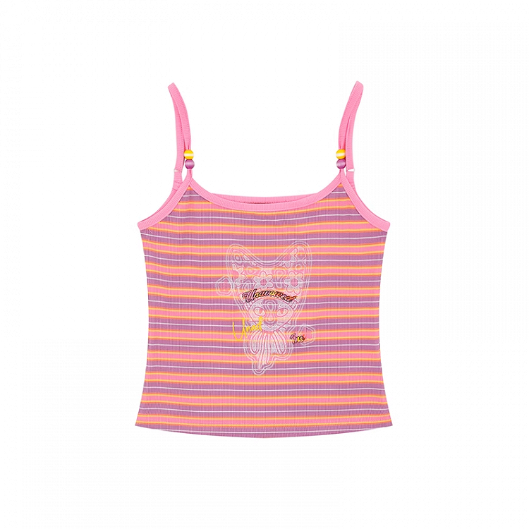 スクープトップネックライン ジンジャー/ピンクストライプ キャミソール スリムフィット