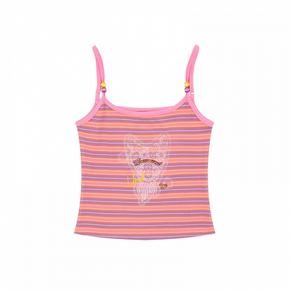 スクープトップネックライン ジンジャー/ピンクストライプ キャミソール スリムフィット