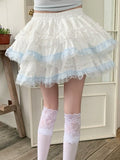 Puffy Layered High Waist Lace Skirt - Lan Jian Chuan