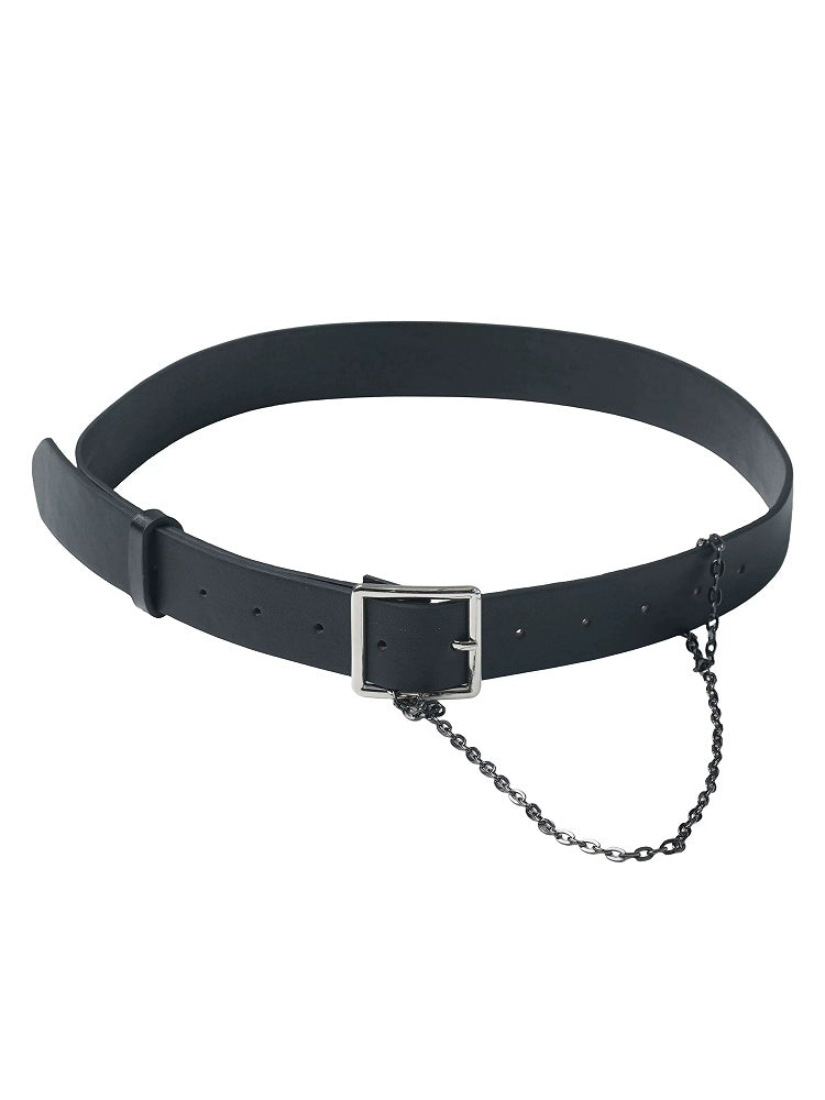 Noir Waist Belt Accented with Hanging Chain Detail - PINK SAVIOR