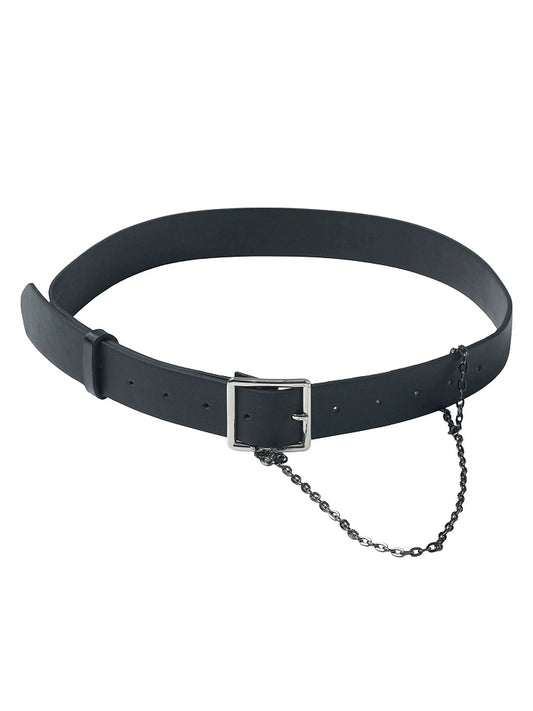 Noir Waist Belt Accented with Hanging Chain Detail - PINK SAVIOR