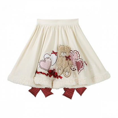 Ears Red Knitted Cape Skirt JSK - Sweet Lolita Dress Winter + Bunny Set Bear-Themed Top Short White