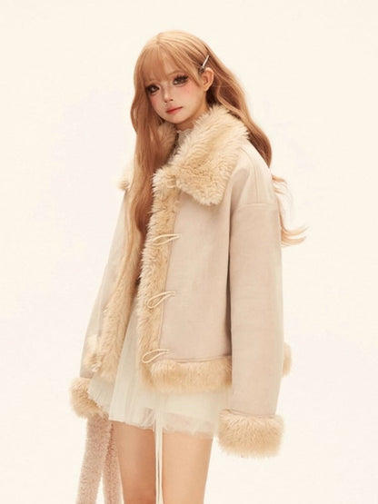 Khaki with Toggle Fur Fashion Coat Suede Short Trim Millard Faux Light