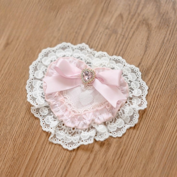 Decorated Hairclip Lace Kei Trim Bowknot Rhinestone Heart-shaped Clearance-Pink And Jirai